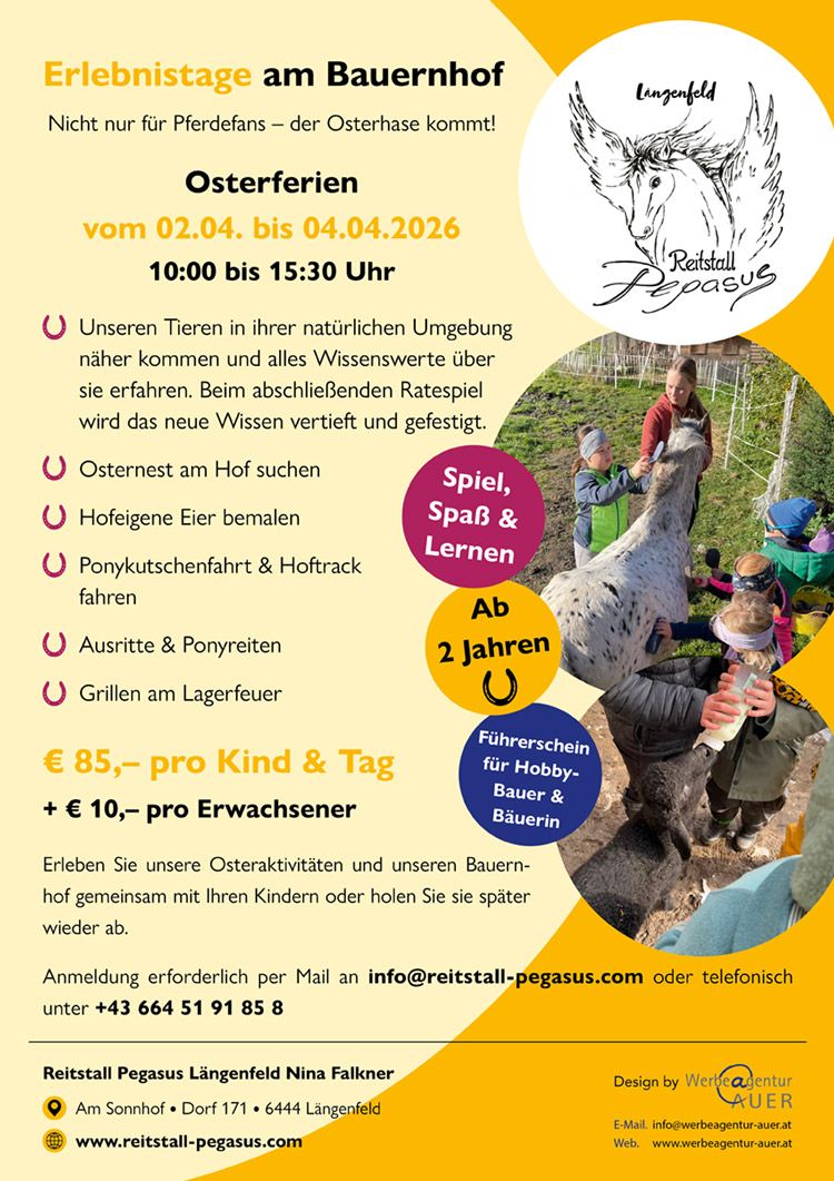 Erlebnistage in der Osterwoche am Bauernhof von Reitstall Pegasus
